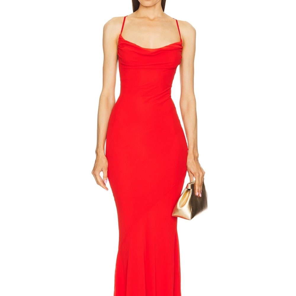 Michael Costello Fiery Red Strapless Gown